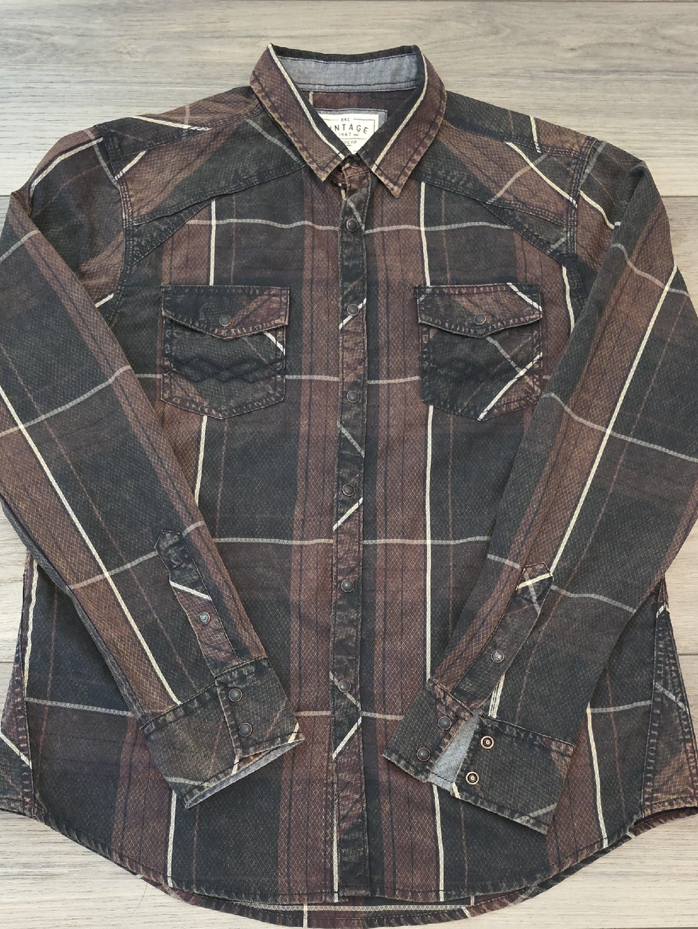 BKE Men's Brown & Black Plaid Button-Down Shirt